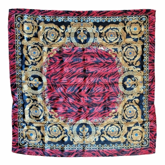 Gold Baroque Red Tiger Print Scarf - Picture 3 of 4